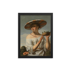 Woman in a Large Hat by Caesar Boetius van Everdingen, c. 1650 framed print on a plain backdrop in size 12"x16".