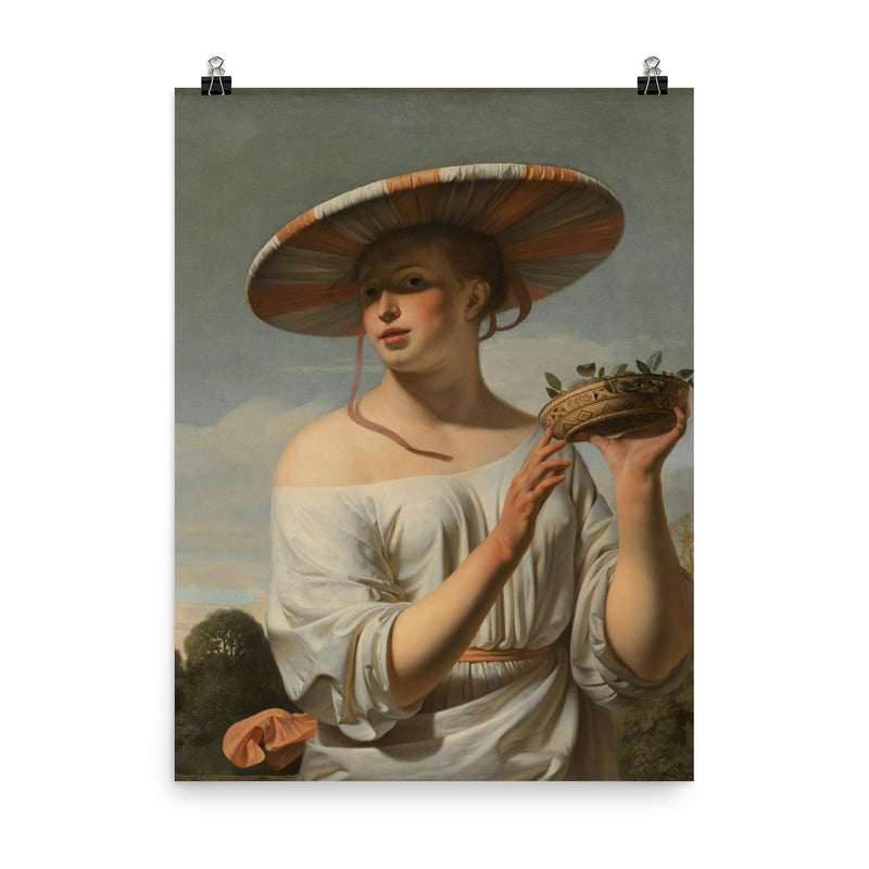 Woman in a Large Hat by Caesar Boetius van Everdingen, c. 1650 poster on a plain backdrop in size 8