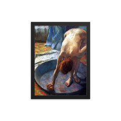 Woman in a Tub by Edgar Degas, 1886 framed print on a plain backdrop in size 12"x16".