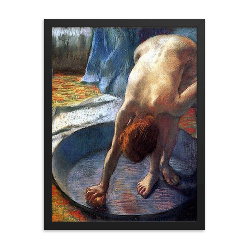 Woman in a Tub by Edgar Degas, 1886 framed print on a plain backdrop in size 18
