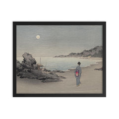 Woman on a Beach by Moonlight by Koho Shoda framed print on a plain backdrop in size 16"x20".