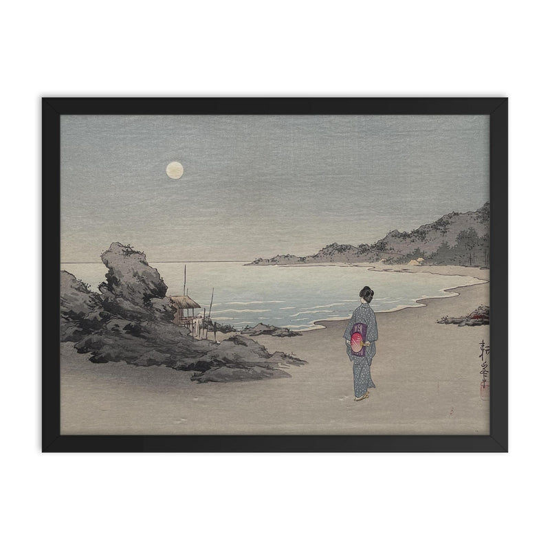 Woman on a Beach by Moonlight by Koho Shoda framed print on a plain backdrop in size 18