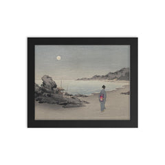 Woman on a Beach by Moonlight by Koho Shoda framed print on a plain backdrop in size 8"x10".