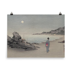 Woman on a Beach by Moonlight by Koho Shoda poster on a plain backdrop in size 8"x10".