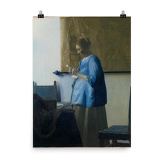 Woman Reading a Letter by Johannes Vermeer poster on a plain backdrop in size 8"x10".