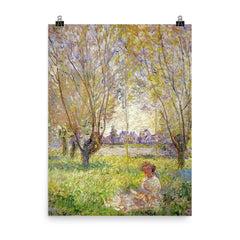 Woman Sitting Under the Willows by Claude Monet, 1880 poster on a plain backdrop in size 8"x10".