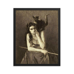 Woman With a Cat on Her Shoulder by Auguste Danse, 1875 framed print on a plain backdrop in size 16"x20".