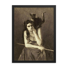 Woman With a Cat on Her Shoulder by Auguste Danse, 1875 framed print on a plain backdrop in size 18"x24".
