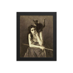 Woman With a Cat on Her Shoulder by Auguste Danse, 1875 framed print on a plain backdrop in size 8"x10".
