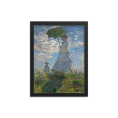 Woman with a Parasol by Claude Monet, 1875 framed print on a plain backdrop in size 12"x16".
