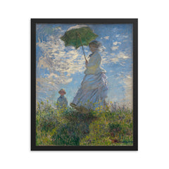 Woman with a Parasol by Claude Monet, 1875 framed print on a plain backdrop in size 16"x20".