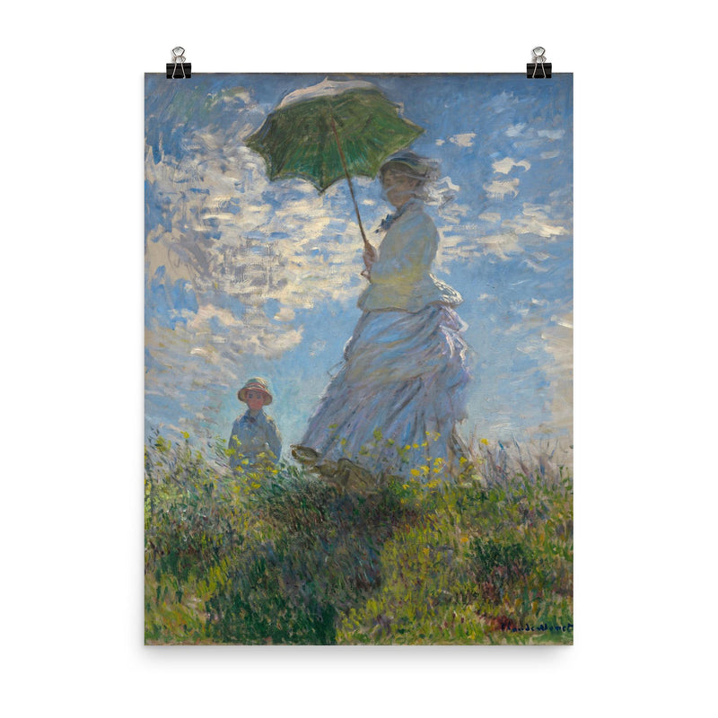 Woman with a Parasol by Claude Monet, 1875 poster on a plain backdrop in size 8