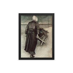 Woman with a Wheelbarrow by Vincent van Gogh, 1883 framed print on a plain backdrop in size 12"x16".