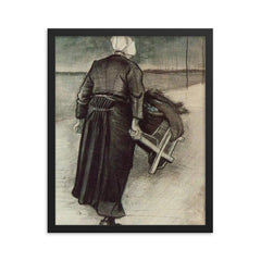 Woman with a Wheelbarrow by Vincent van Gogh, 1883 framed print on a plain backdrop in size 16"x20".