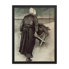 Woman with a Wheelbarrow by Vincent van Gogh, 1883 framed print on a plain backdrop in size 18"x24".