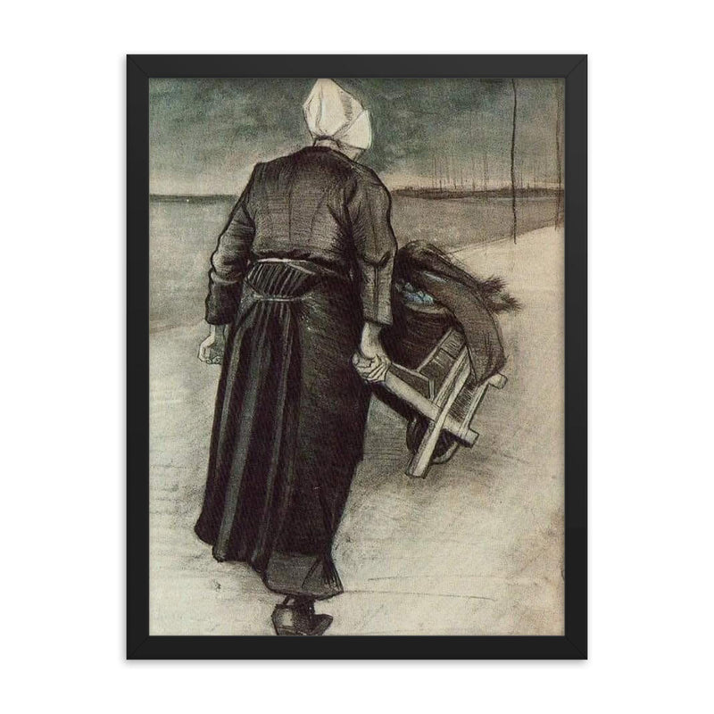 Woman with a Wheelbarrow by Vincent van Gogh, 1883 framed print on a plain backdrop in size 18