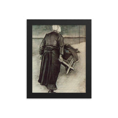 Woman with a Wheelbarrow by Vincent van Gogh, 1883 framed print on a plain backdrop in size 8"x10".