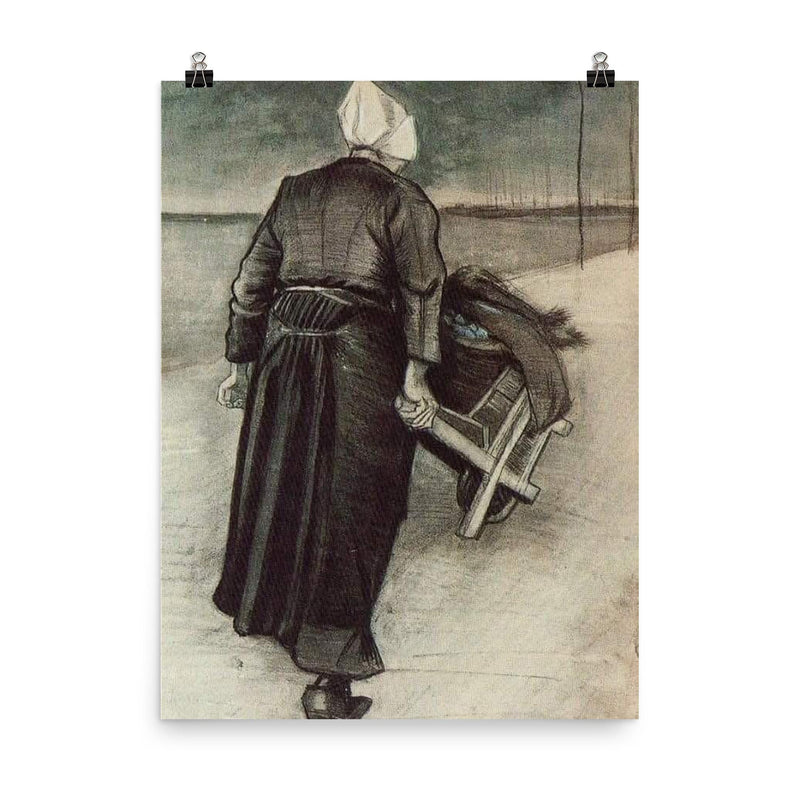 Woman with a Wheelbarrow by Vincent van Gogh, 1883 poster on a plain backdrop in size 8