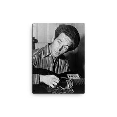 Woody Guthrie canvas print on a plain backdrop in size 12"x16".