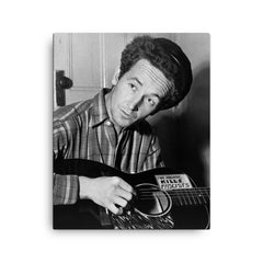 Woody Guthrie canvas print on a plain backdrop in size 16"x20".