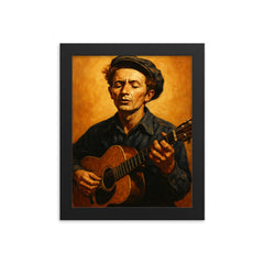 Woody Guthrie framed print on a plain backdrop in size 8"x10".
