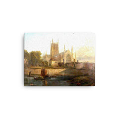 Worcester Cathedral on the River Severn by David Cox canvas print on a plain backdrop in size 12"x16".