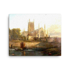 Worcester Cathedral on the River Severn by David Cox canvas print on a plain backdrop in size 16"x20".