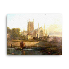 Worcester Cathedral on the River Severn by David Cox canvas print on a plain backdrop in size 18"x24".