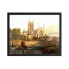 Worcester Cathedral on the River Severn by David Cox framed print on a plain backdrop in size 16"x20".