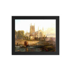 Worcester Cathedral on the River Severn by David Cox framed print on a plain backdrop in size 8"x10".