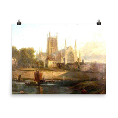 Worcester Cathedral on the River Severn by David Cox poster on a plain backdrop in size 8"x10".