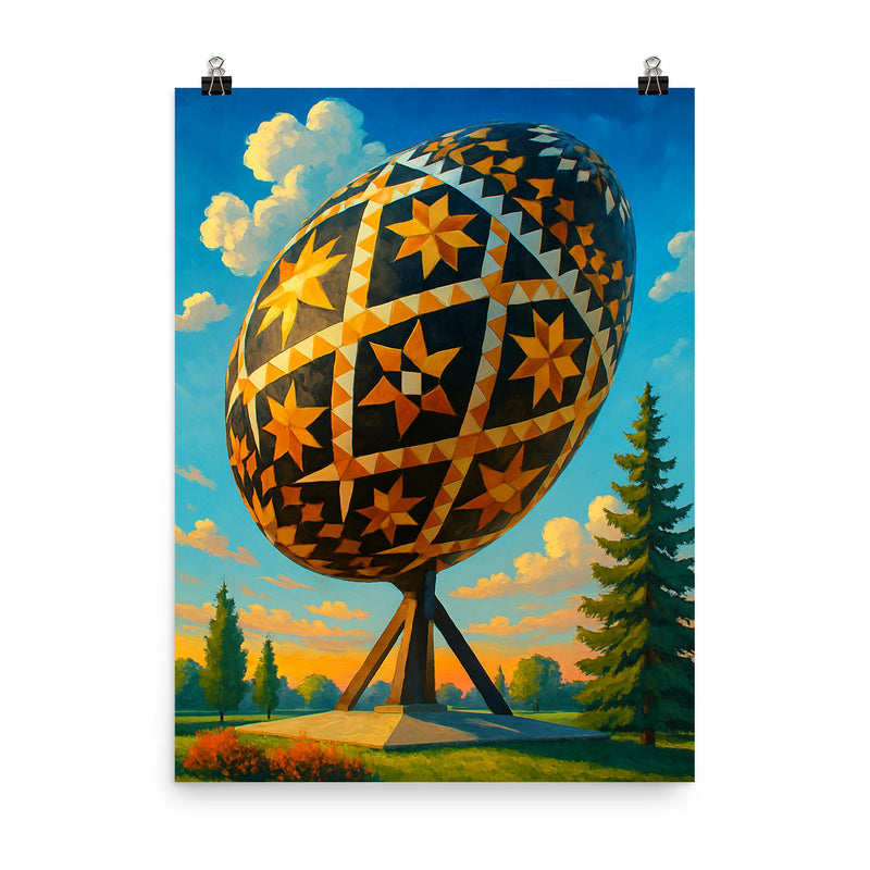 World's Largest Pysanka Vegreville Canada poster on a plain backdrop in size 8