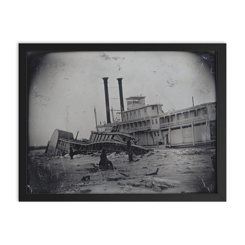 Wreck of the Steamer Calypso with Empire City on Ice, Missouri, 1865, Photo by Thomas Easterly framed print on a plain backdrop in size 18