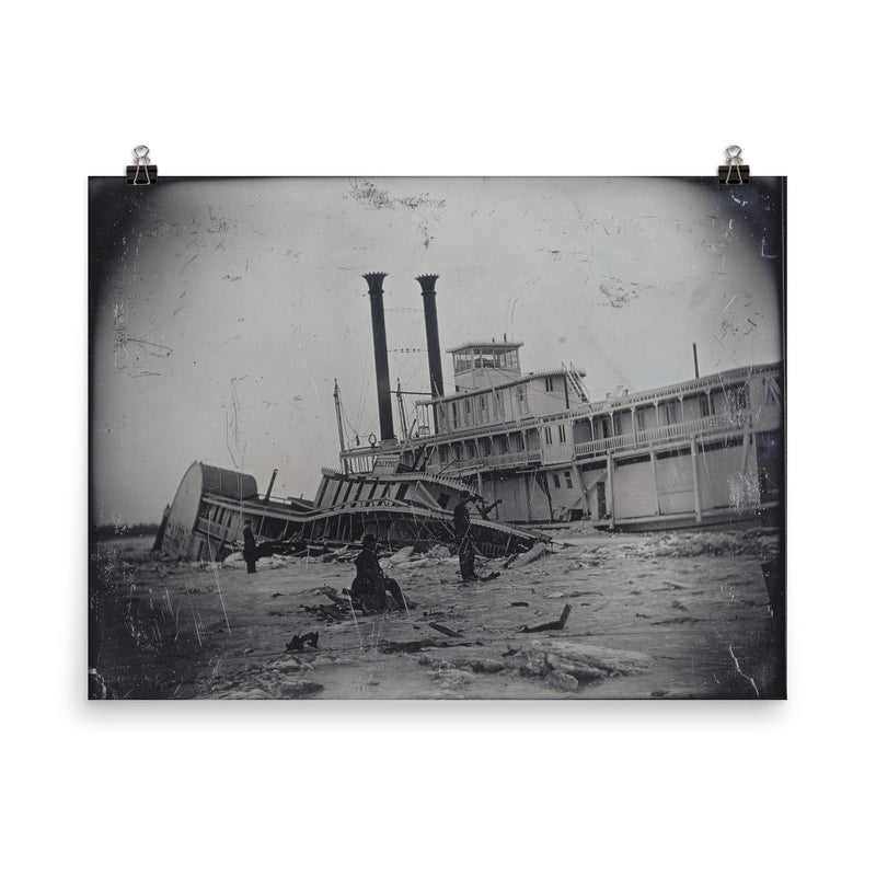 Wreck of the Steamer Calypso with Empire City on Ice, Missouri, 1865, Photo by Thomas Easterly poster on a plain backdrop in size 8