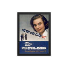 WW2 Poster Warning to Armed Forces, 1940s framed print on a plain backdrop in size 12"x16".