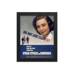 WW2 Poster Warning to Armed Forces, 1940s framed print on a plain backdrop in size 8"x10".