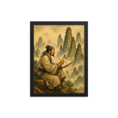 Xu Xiake sketching impossible limestone peaks framed print on a plain backdrop in size 12"x16".