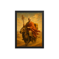 Xuanzang crossing desert with scriptures framed print on a plain backdrop in size 12"x16".
