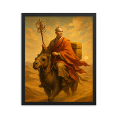 Xuanzang crossing desert with scriptures framed print on a plain backdrop in size 16"x20".
