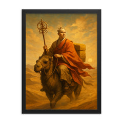 Xuanzang crossing desert with scriptures framed print on a plain backdrop in size 18"x24".