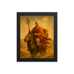 Xuanzang crossing desert with scriptures framed print on a plain backdrop in size 8"x10".