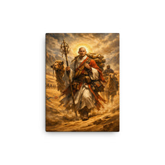 Xuanzang crossing the Taklamakan with scriptures canvas print on a plain backdrop in size 12"x16".