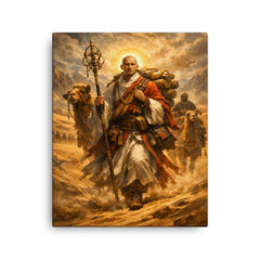 Xuanzang crossing the Taklamakan with scriptures canvas print on a plain backdrop in size 16"x20".