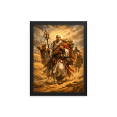 Xuanzang crossing the Taklamakan with scriptures framed print on a plain backdrop in size 12"x16".