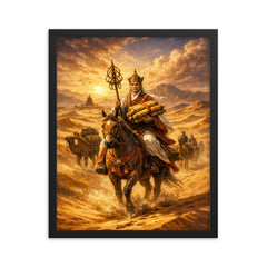 Xuanzang returning with sutras through desert framed print on a plain backdrop in size 16"x20".