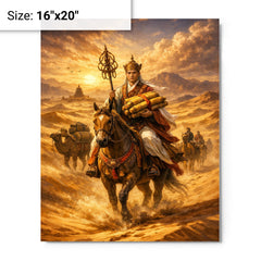 Xuanzang returning with sutras through desert metal print on a plain backdrop in size 16"x20".