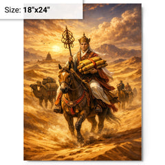 Xuanzang returning with sutras through desert metal print on a plain backdrop in size 18"x24".