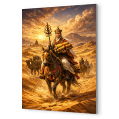 Xuanzang returning with sutras through desert metal print mockup