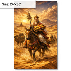 Xuanzang returning with sutras through desert metal print on a plain backdrop in size 24"x36".