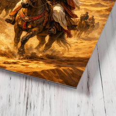 Xuanzang returning with sutras through desert metal print mockup